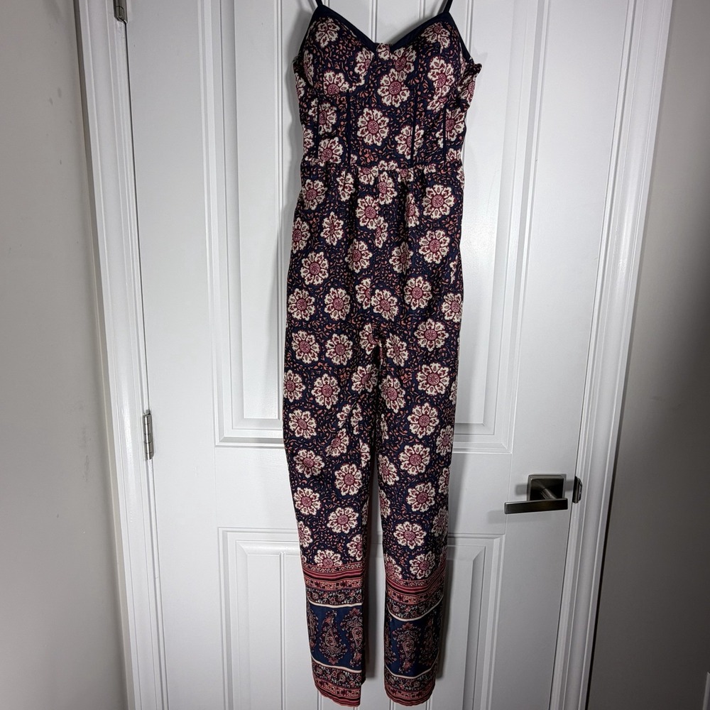 Band of Gypsies S Floral Red Corset Jumpsuit Patchwork Resort Tropical Vacation